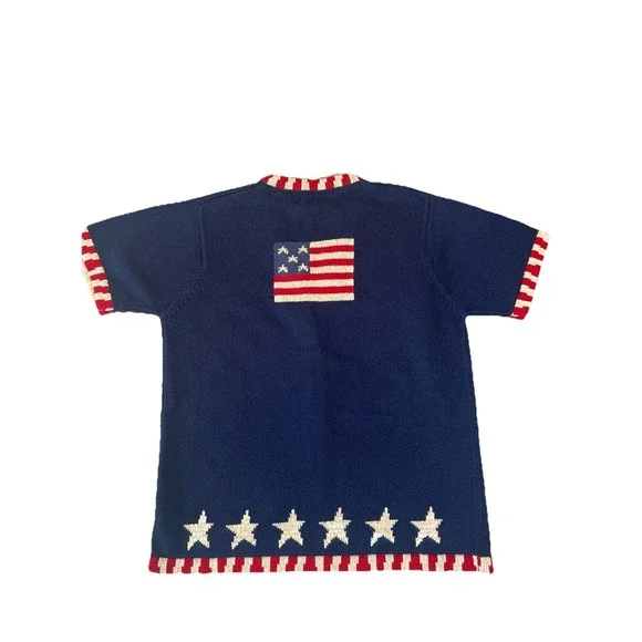 VTG Quacker Factory Blue Sweater American Flag Stars Patriotic Cardigan Sz M - Picture 7 of 7